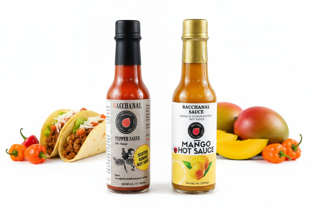 Fiery Hot Sauce Gift Set - Best Hot Sauce Gift Pack, Set of 2 Fiery Caribbean hot Sauce bottles, hot sauce gifts for dad