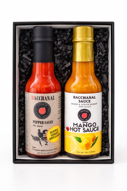 Fiery Hot Sauce Gift Set - Best Hot Sauce Gift Pack, Set of 2 Fiery Caribbean hot Sauce bottles, hot sauce gifts for dad